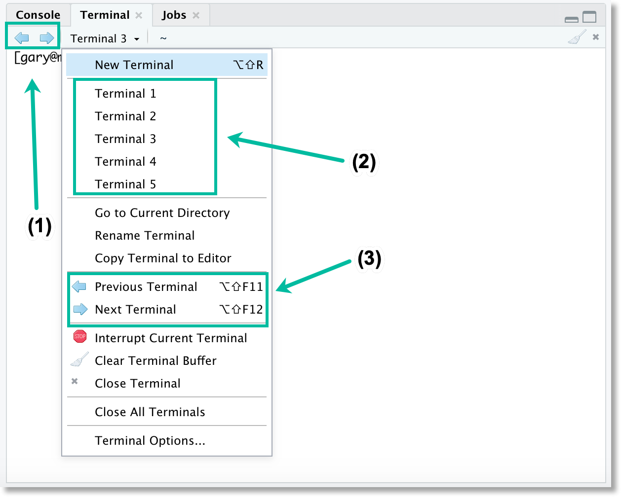 screenshot showing navigation between multiple terminals