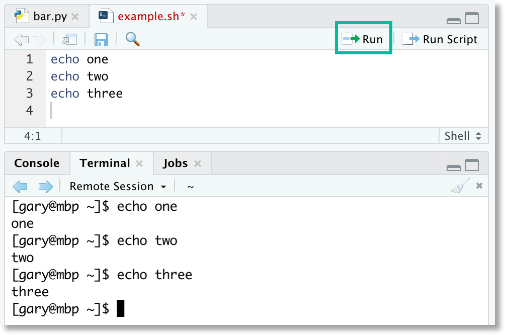 screenshot example of running a shell script